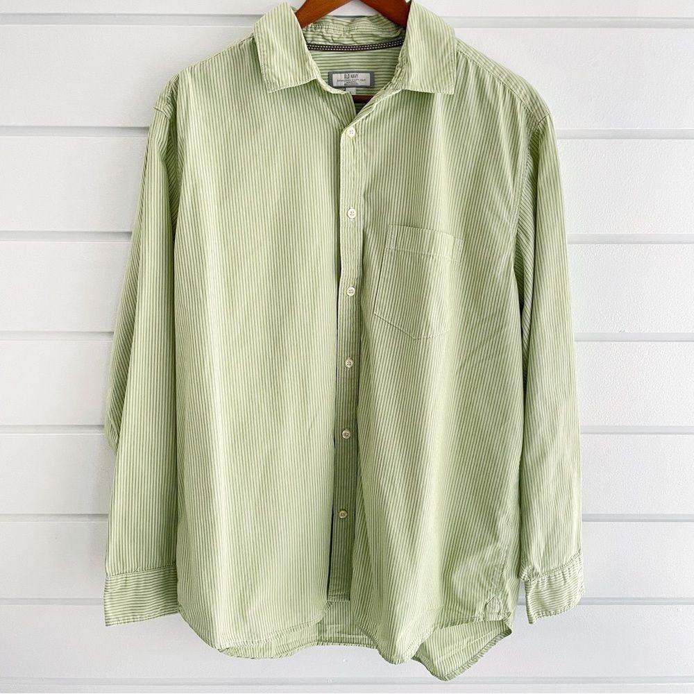 Old Navy Nen’s Green & White Stripe Casual Cotton Button Down Shirt Size Large